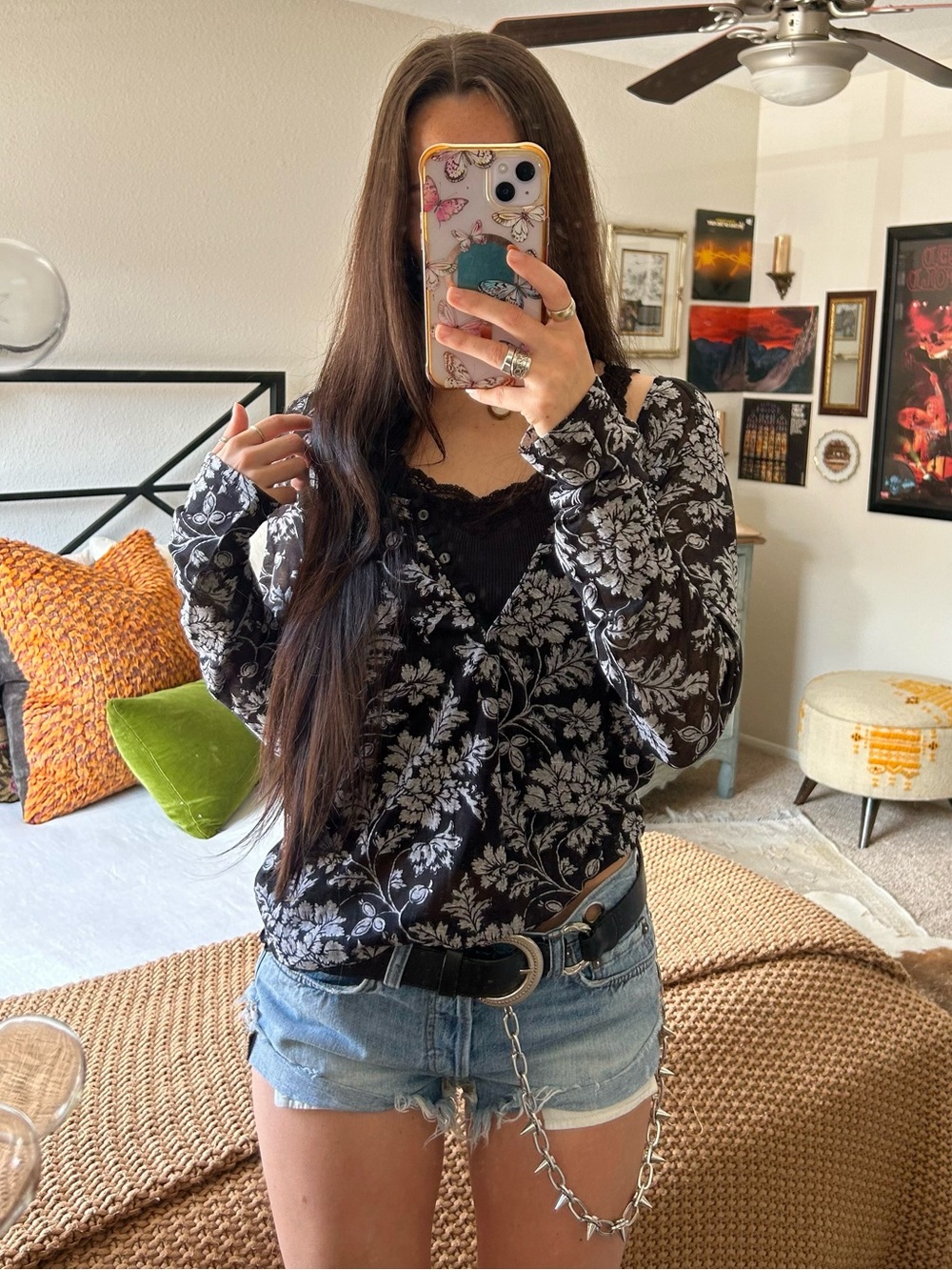 Vtg Ralph Lauren Burnout Damask Sheer Henley Top L Grunge Whimsigoth Dark Fairy